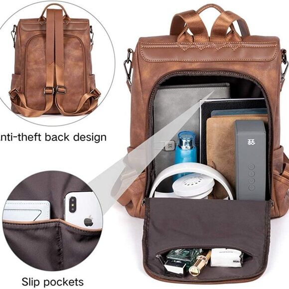 OLYE Leather Backpack for Women- A-brown main image 4